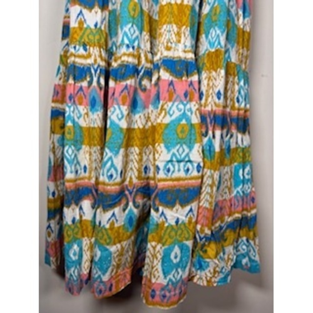Sangria Maxi Dress S Multicolor Ikat Tiered Boho Tassel Cotton Summer Festival - Picture 3 of 8